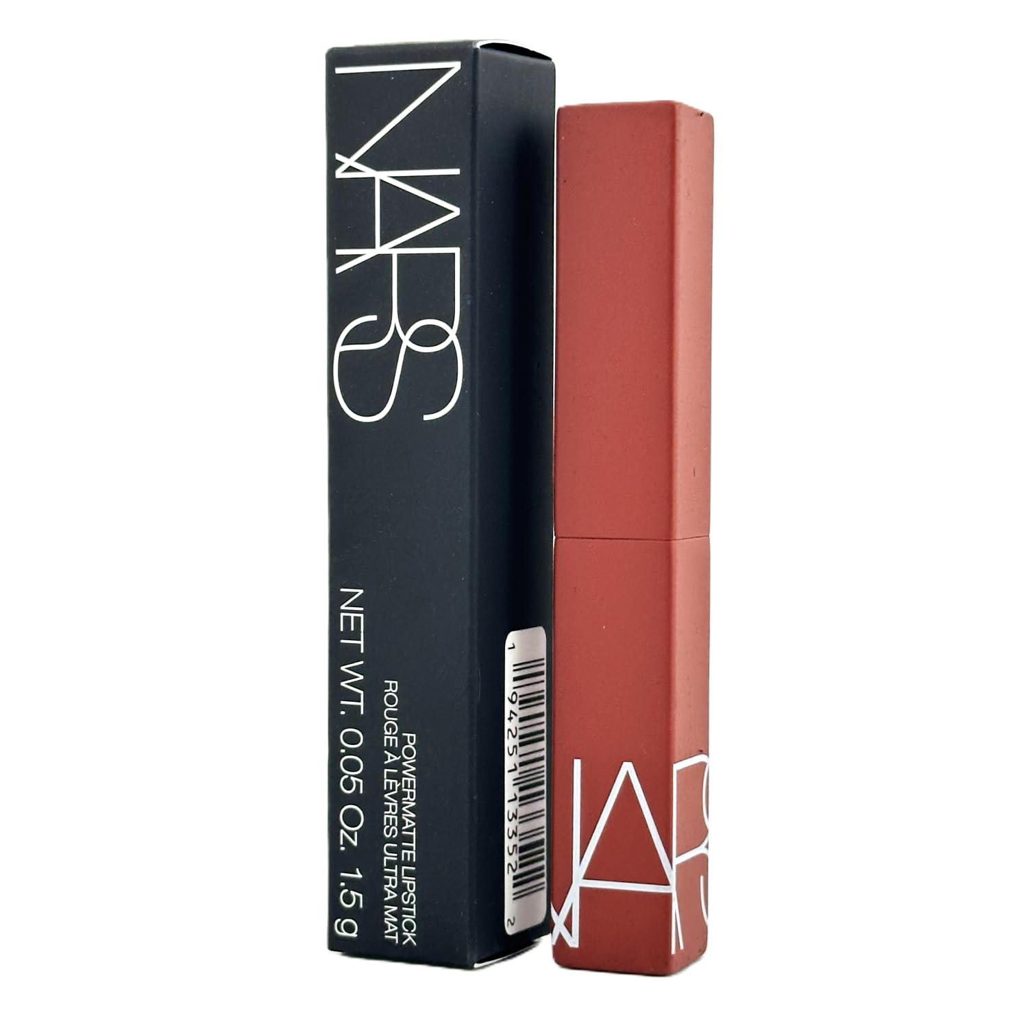 NARS Powermatte Lipstick 102 Killer Queen swatch demonstrates rich color payoff.
