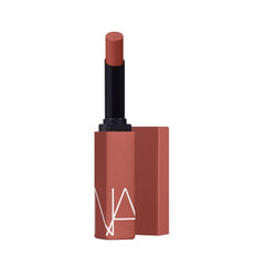 NARS Powermatte Lipstick Sweet Disposition 100 in pink beige on lips with bold, transfer-resistant color