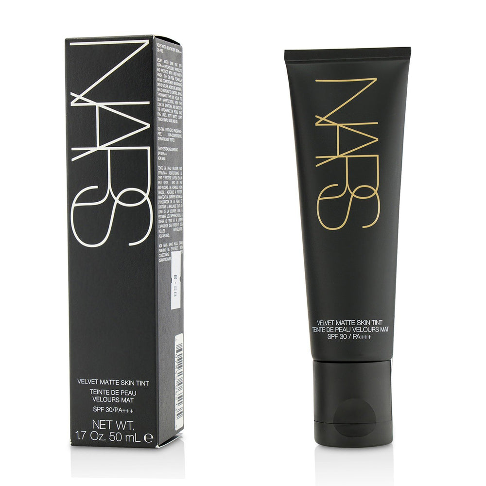 NARS Velvet Matte Skin Tint Terre-Neuve bottle close-up showing matte finish and SPF30 protection.