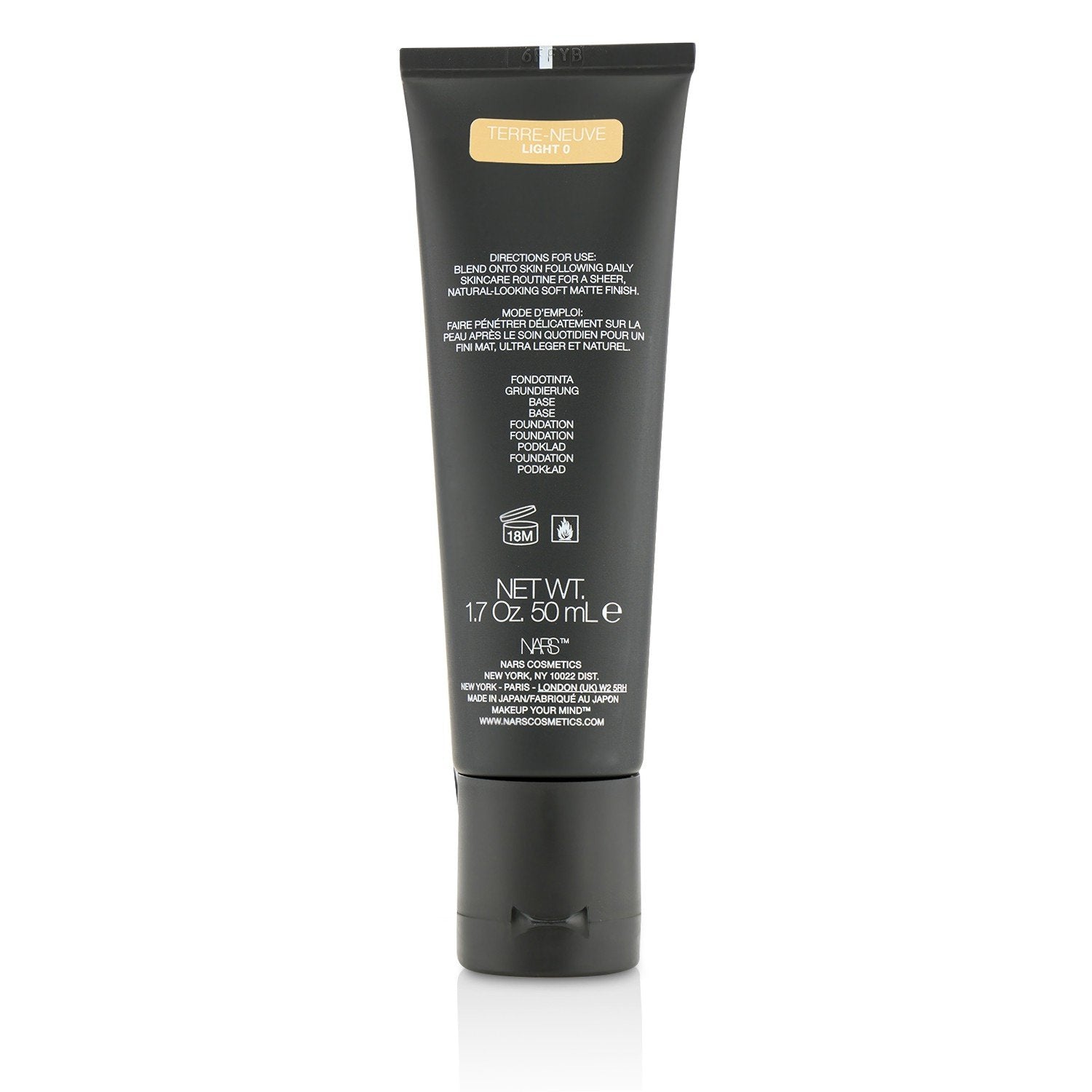 NARS Velvet Matte Skin Tint Terre-Neuve bottle with SPF30 PA+++ for outdoor wear.