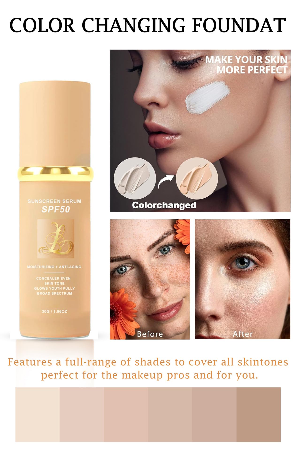 Narvokey 4-in-1 foundation SPF50 application for durable sun protection.