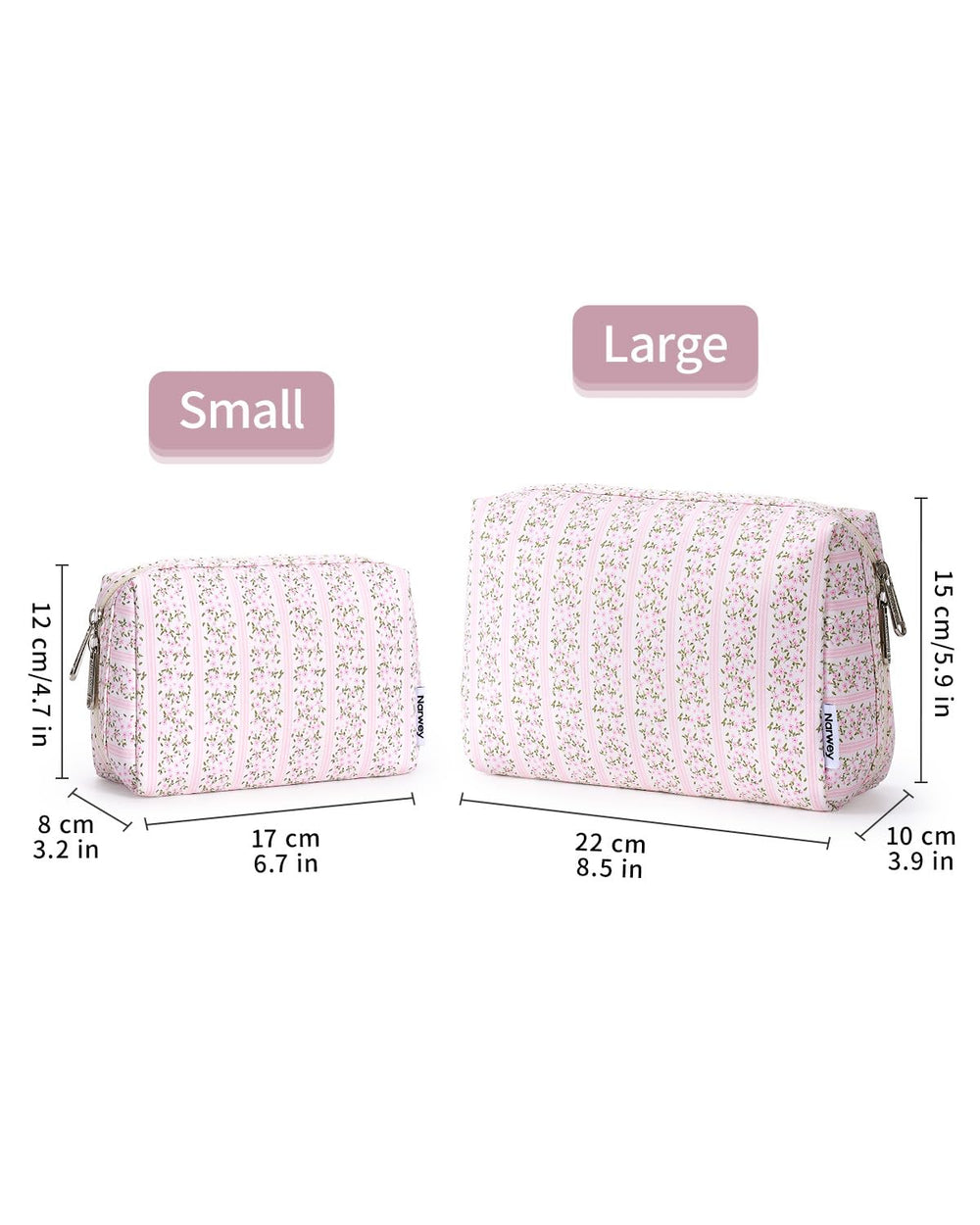 Narwey makeup bag showcasing durable zipper for everyday travel.