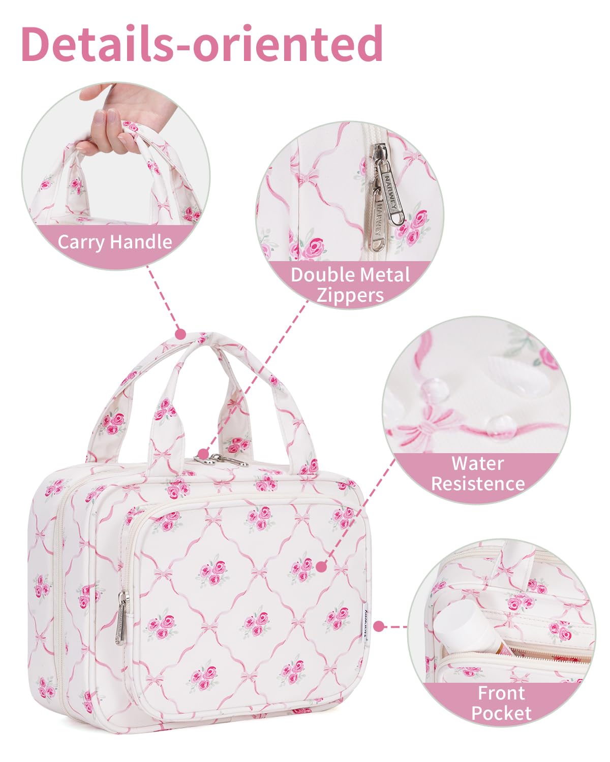 Narwey padded fabric and smooth lining protect toiletries on the go