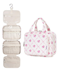 Narwey bowknot flower hanging toiletry bag, front view for easy access