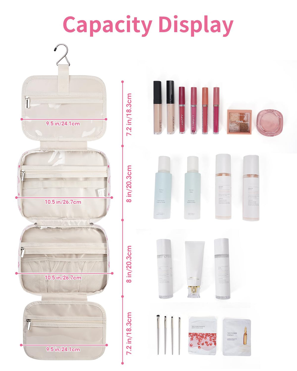 Narwey bowknot flower interior highlights organized compartments for cosmetics
