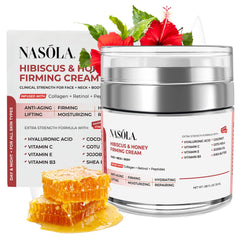 Nasola Hibiscus and Honey Firming Cream jar showing rich texture for firming