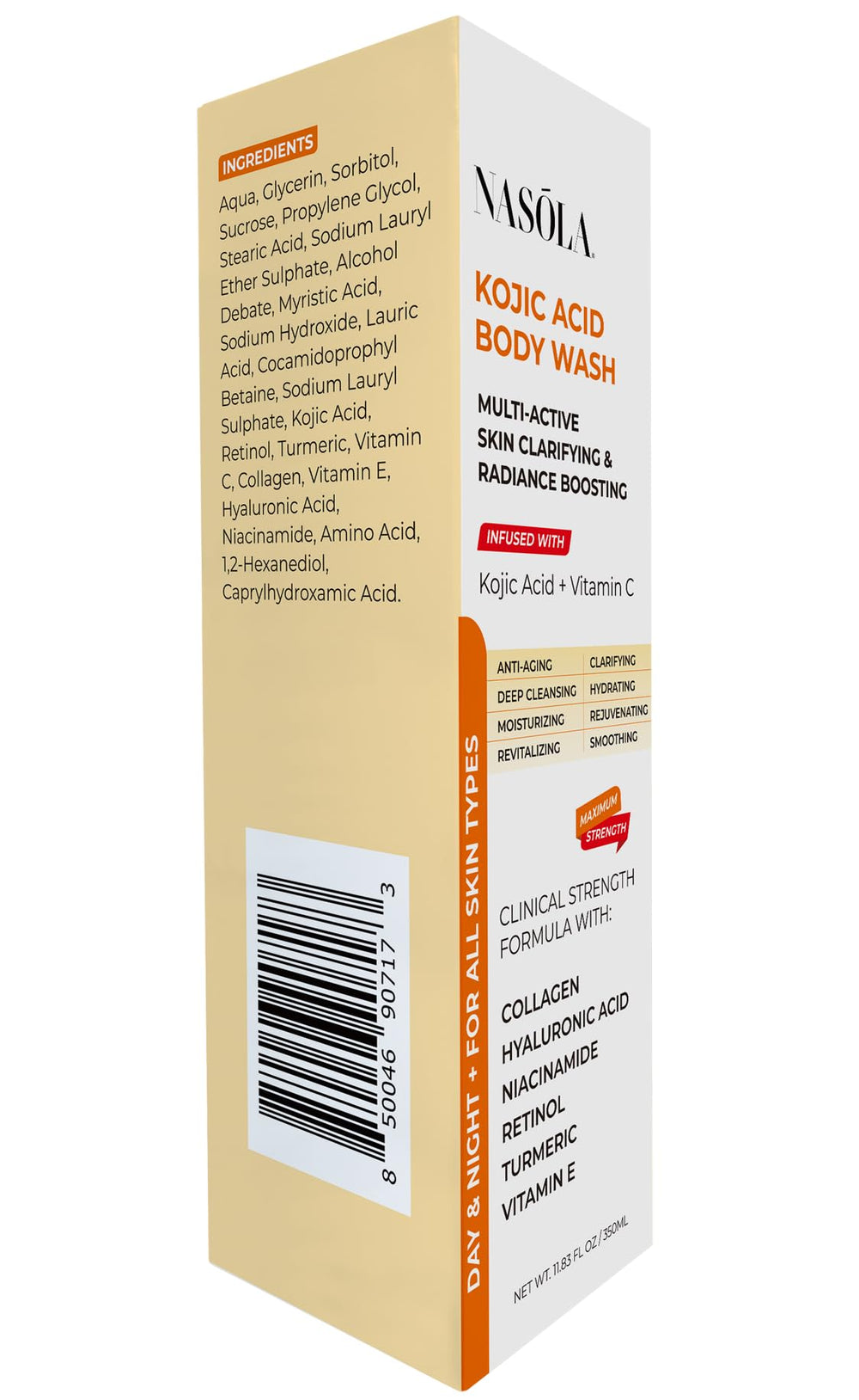 Nasola Kojic Acid Body Wash in a bathroom setting for a spa-like routine