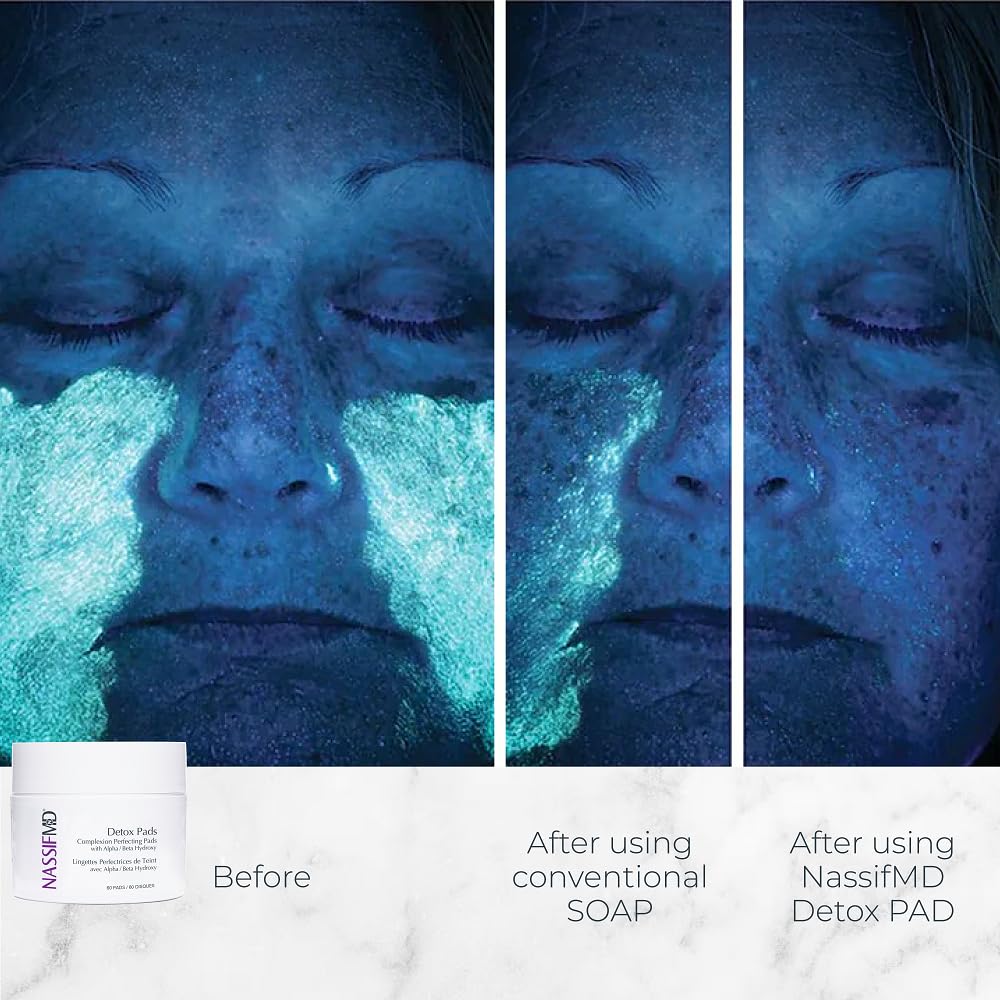 NassifMD Detox Pads sheets show gentle exfoliation for smoother skin texture.