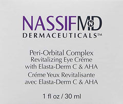 NassifMD peri-orbital cream application glide shows smooth texture for gentle massage.