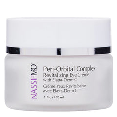 NassifMD peri-orbital cream bottle close-up for daily eye care routine.