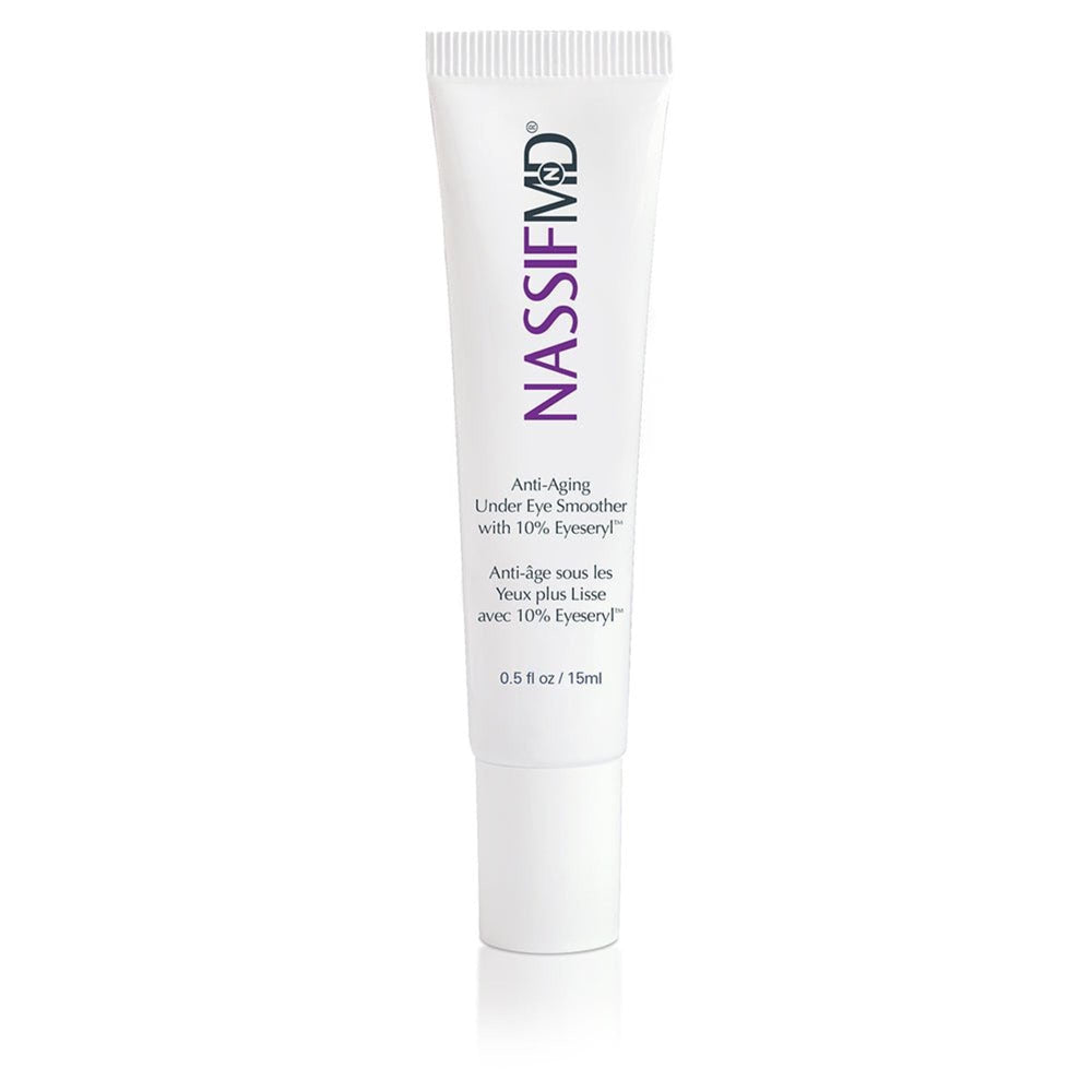 NassifMD under eye smoother bottle front for easy daily use.