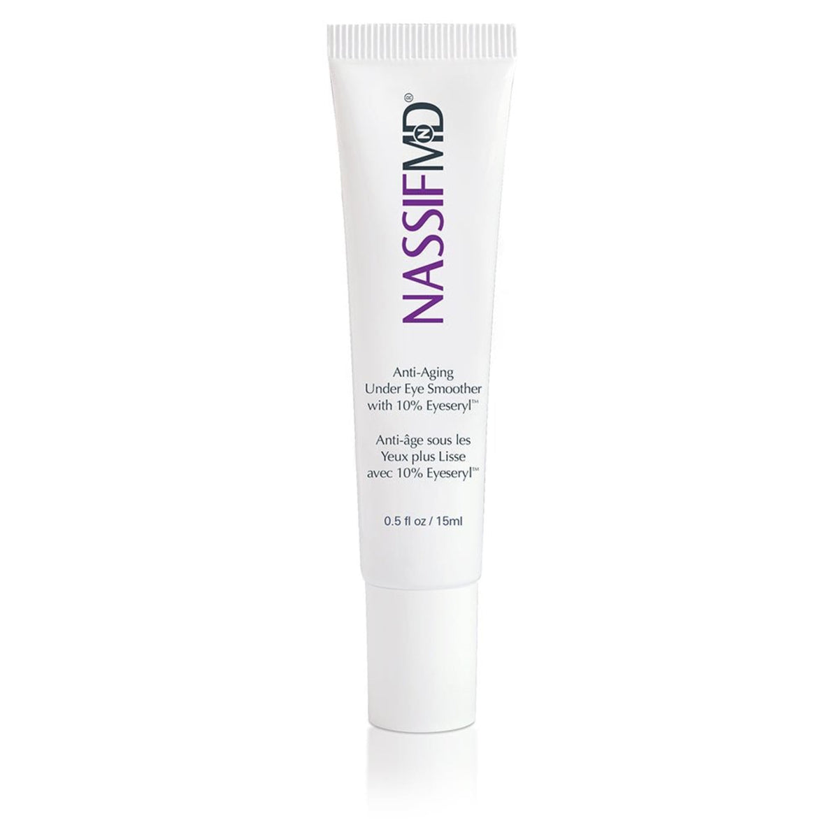 NassifMD under eye smoother bottle front for easy daily use.