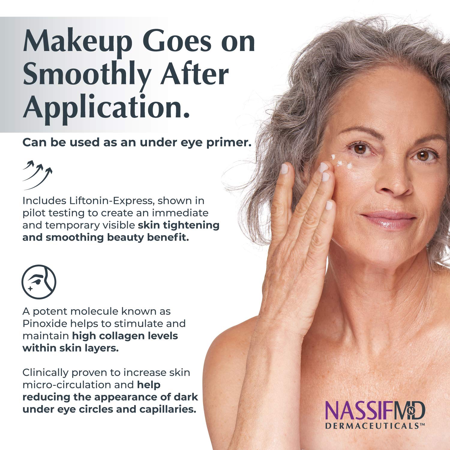 NassifMD eyeseryl solution B closeup highlights anti-puffiness action.