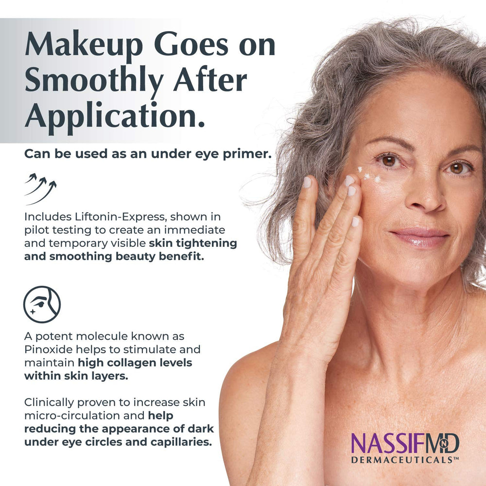 NassifMD eyeseryl solution B closeup highlights anti-puffiness action.
