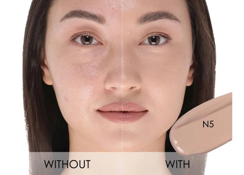 Natasha Denona HY-Glam Concealer N5 under-eye application highlights brightening potential.