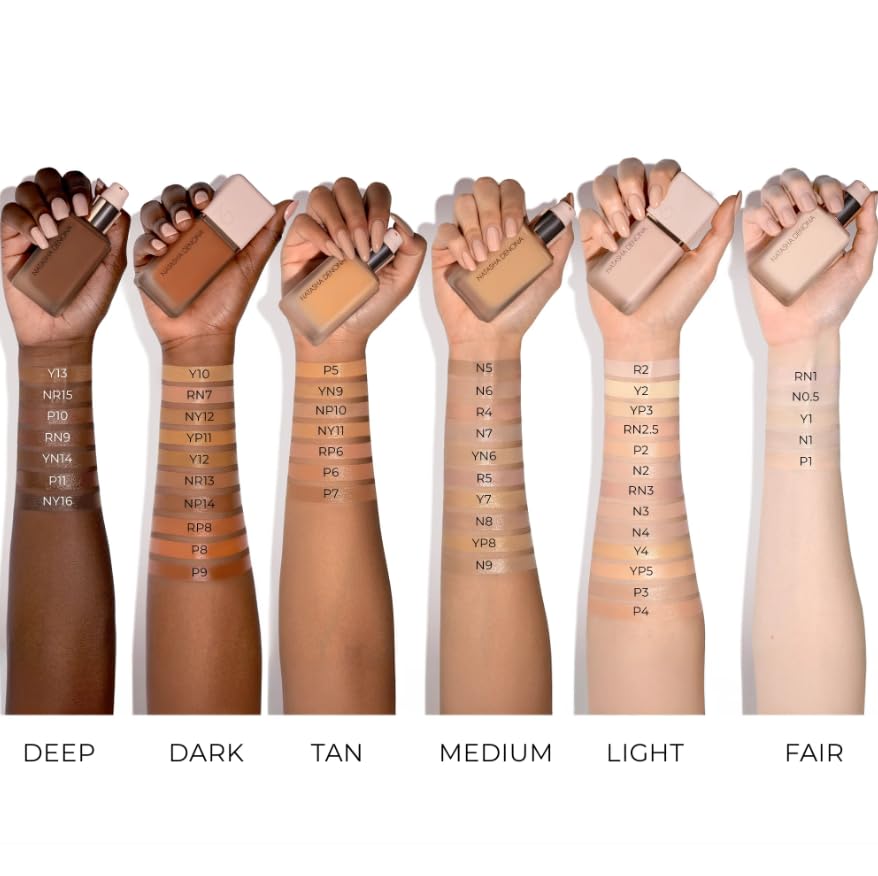 Natasha Denona HY-GLAM Foundation N9 swirl application for silky, blurring skin.