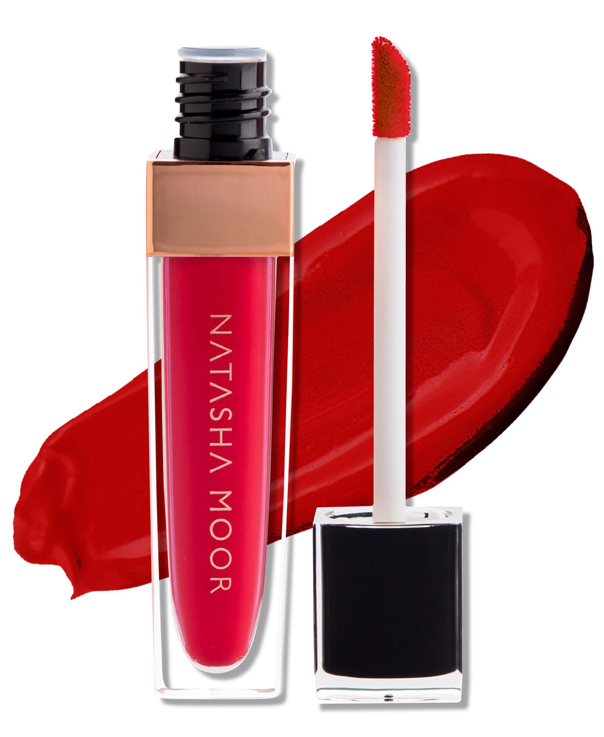 Natasha Moor Molten Matte Storm application swatch showing vivid color and hydration.