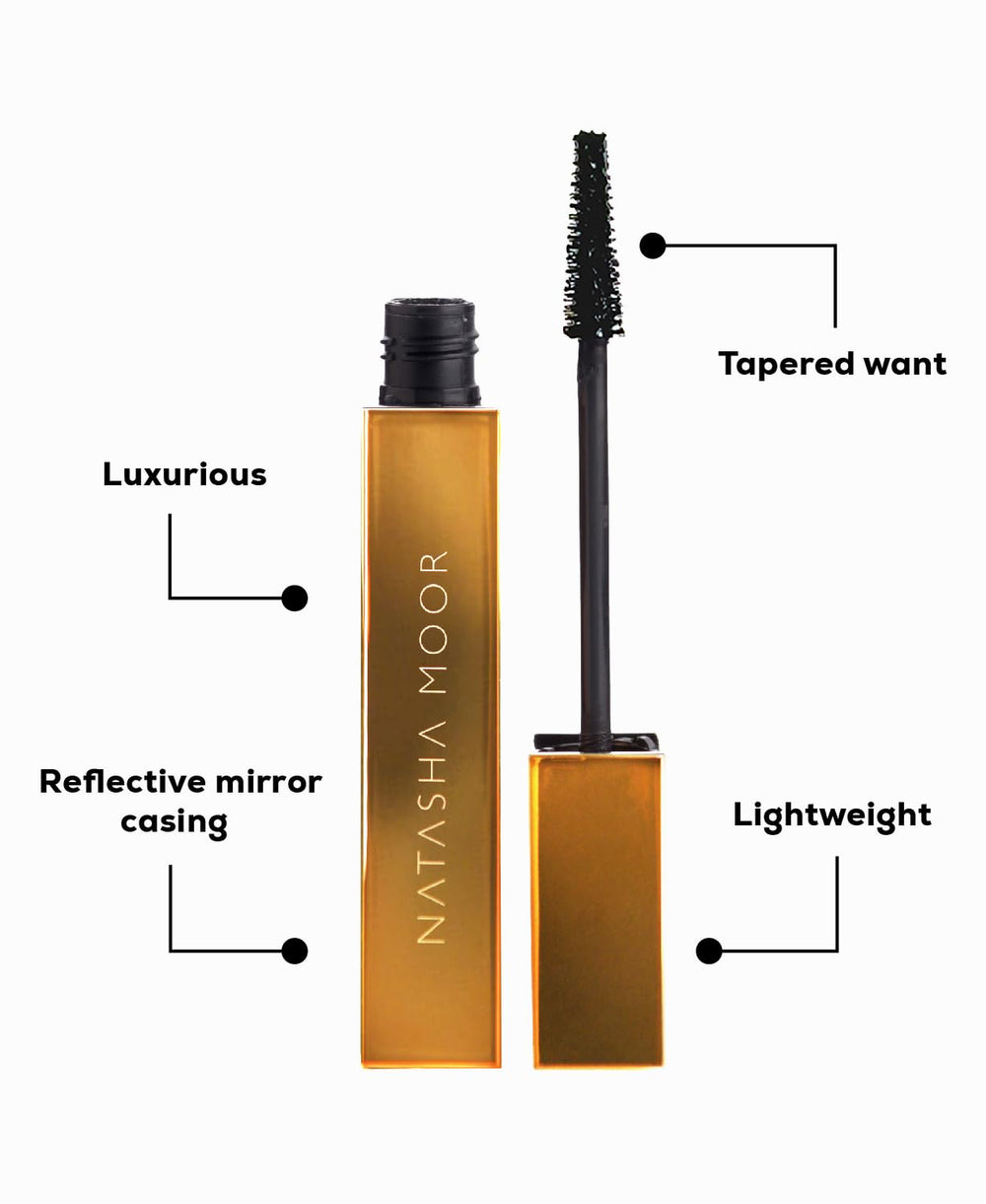 Natasha Moor Moor Power Mascara water-resistant coating supports all-day wear.