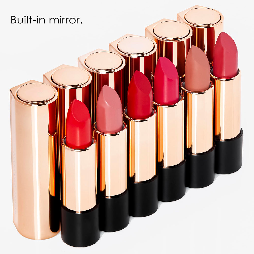 Natasha Moor Silk Suede lipstick demonstrates hydrating formula during wear