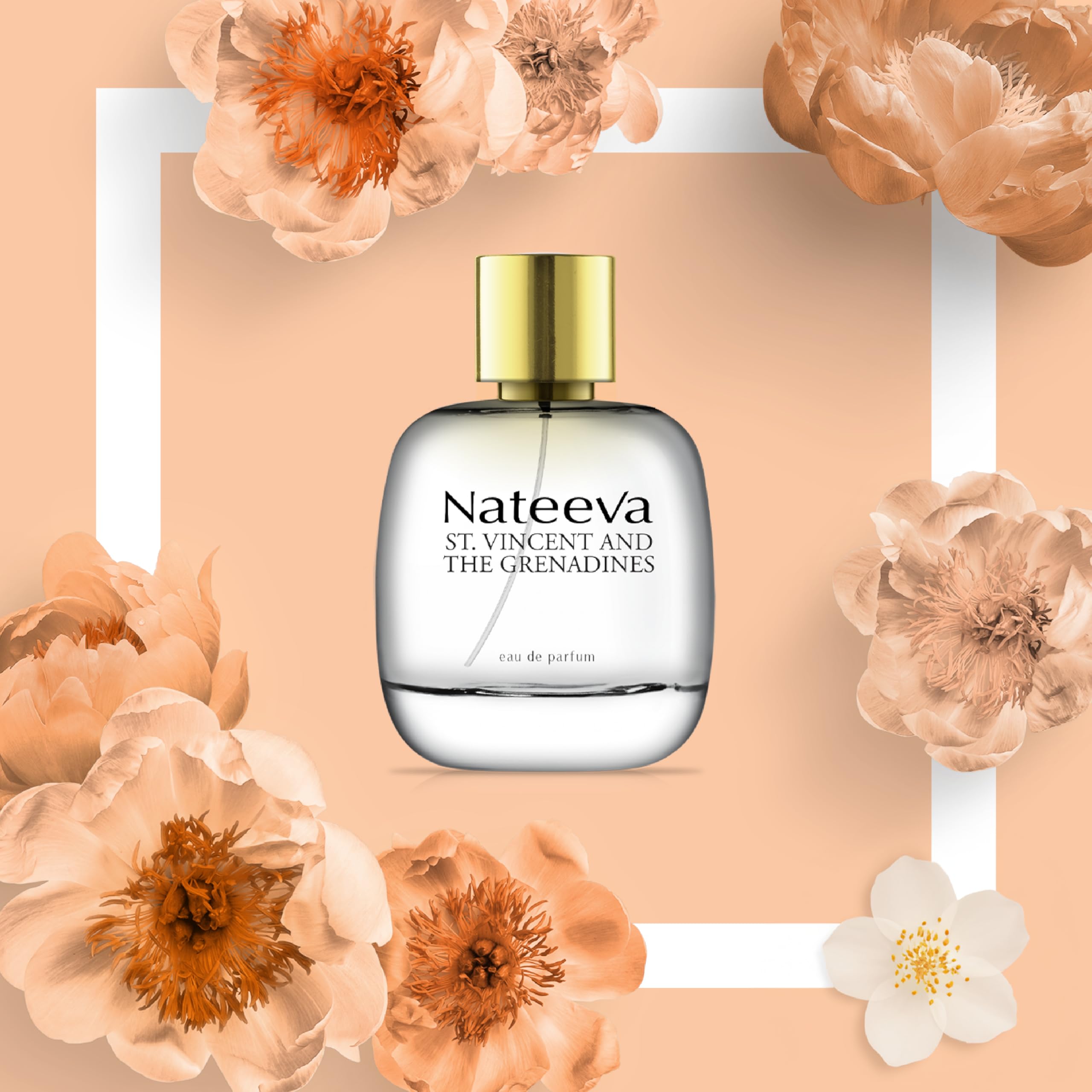 Packaging box for Nateeva St Vincent Night Blooming Jasmine EDP, tropical presentation.