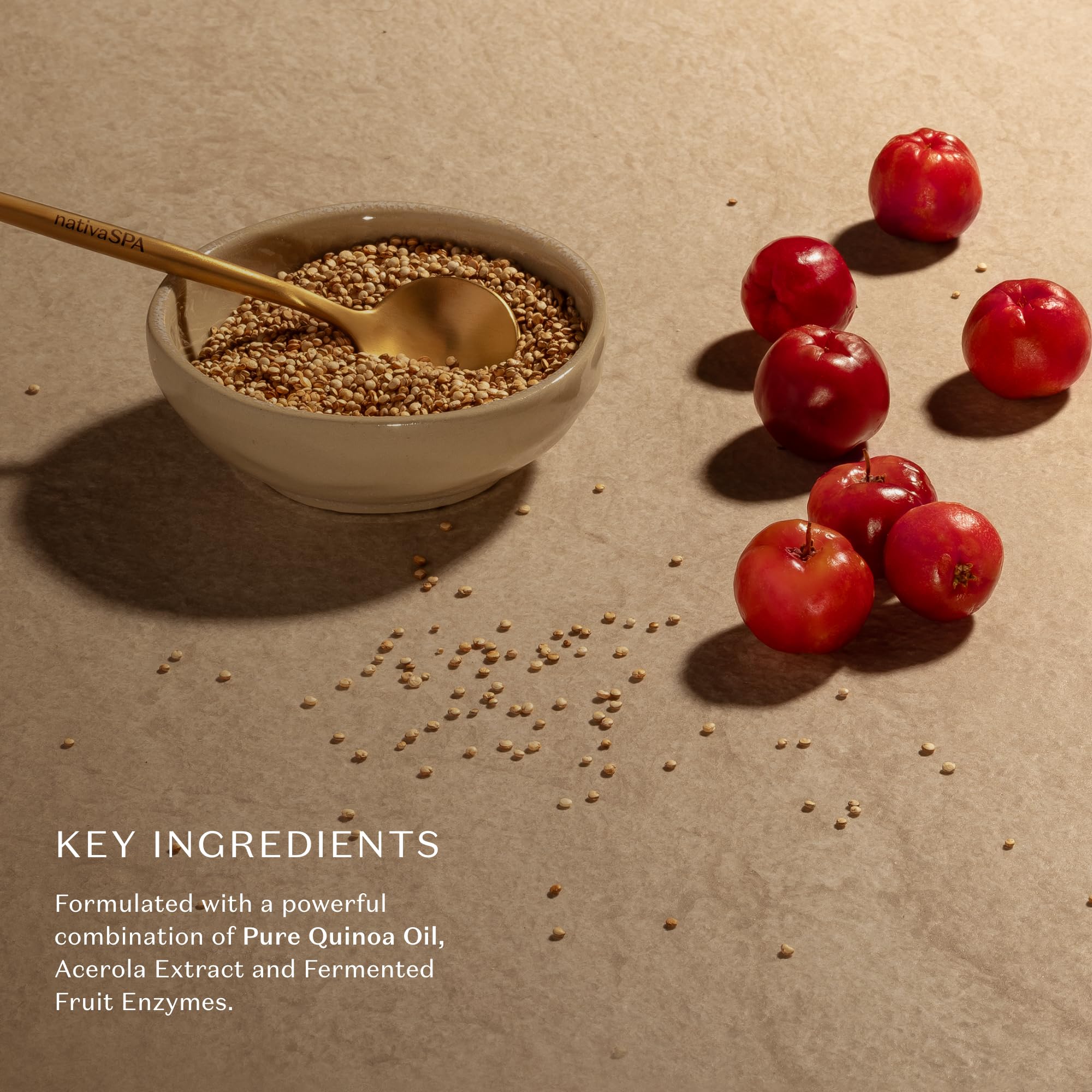 NATIVA SPA Acerola Cherry Renewing Body Oil ingredients highlight quinoa oil and omegas.