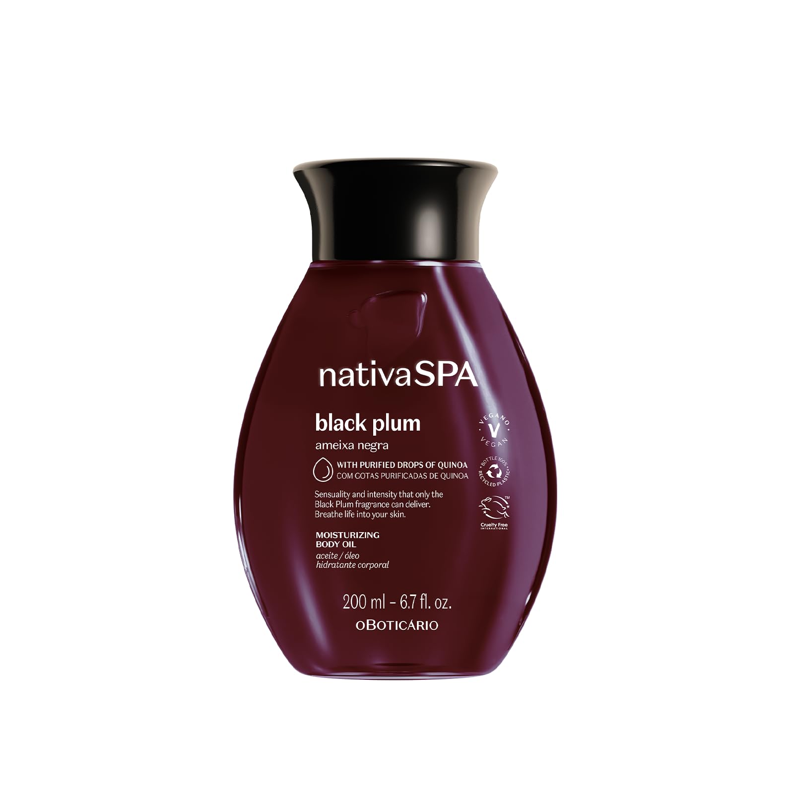NATIVA SPA Black Plum Body Oil bottle cap close-up highlighting premium hydration