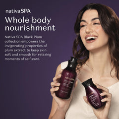 NATIVA SPA Black Plum Body Oil being poured to show quick absorption