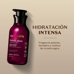 Nativa Spa Black Plum Lotion texture close-up shows creamy, fast absorption