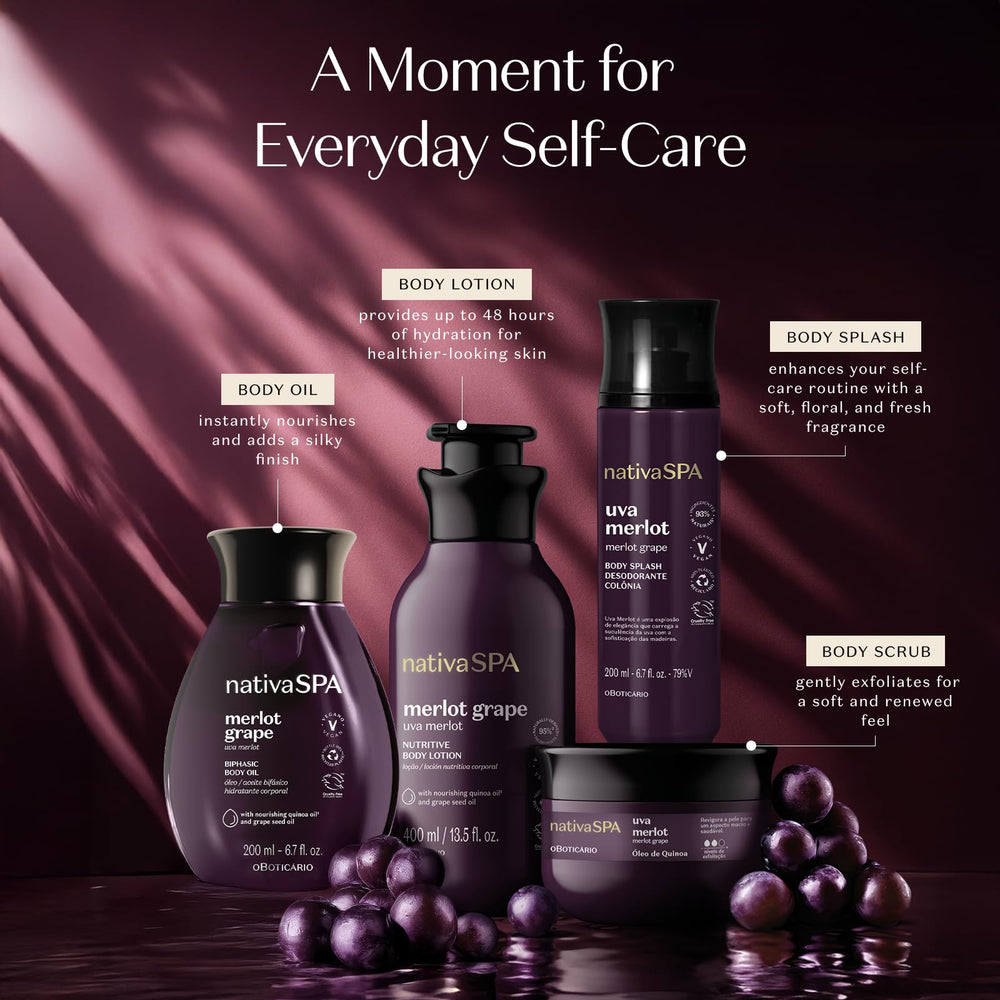 NATIVA SPA Merlot Grape Body Scrub Brazilian-made, eco-friendly skincare.