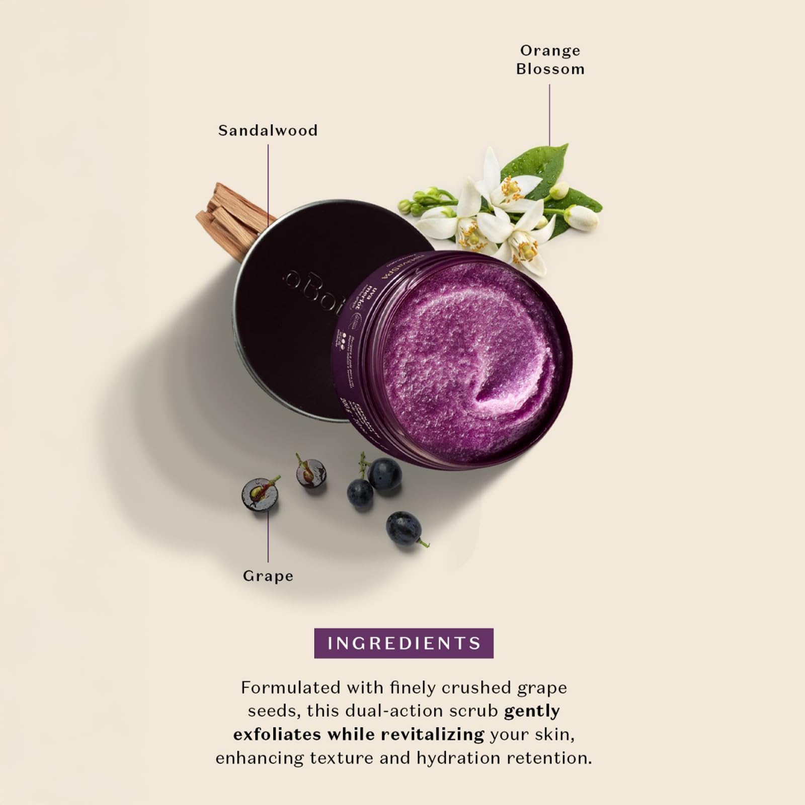 NATIVA SPA Merlot Grape Body Scrub quinoa oil highlight adds nourishment.