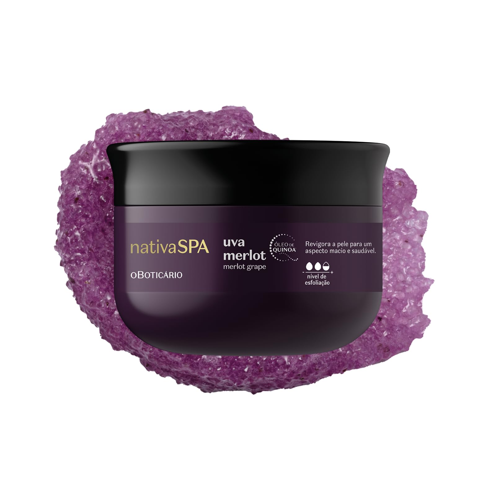 NATIVA SPA Merlot Grape Body Scrub texture close-up, exfoliating grape seeds for smoother skin.