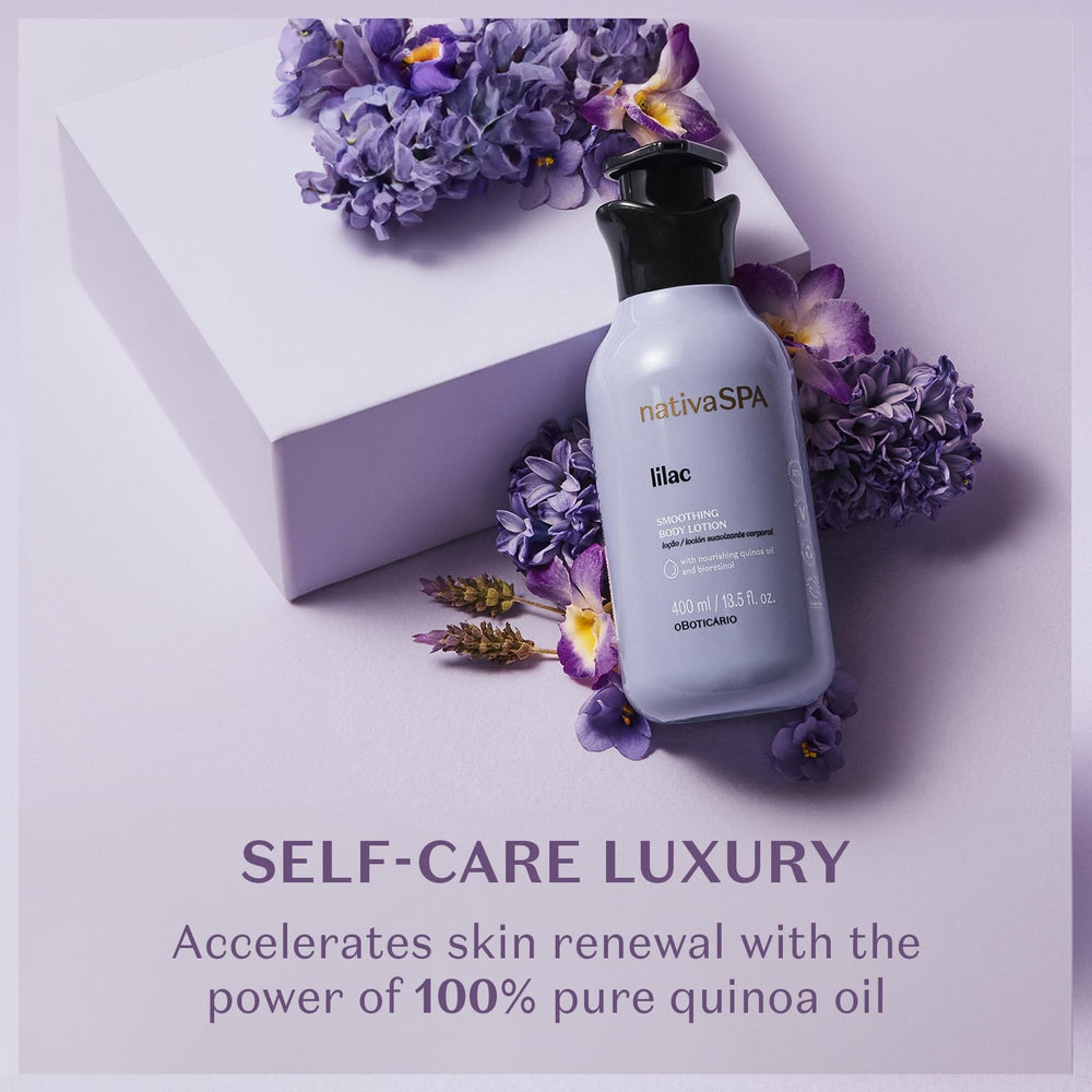 Nativa SPA Lilac Body Lotion application demonstrates fast absorption without greasy residue.