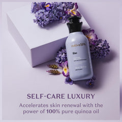 Nativa SPA Lilac Body Lotion application demonstrates fast absorption without greasy residue.