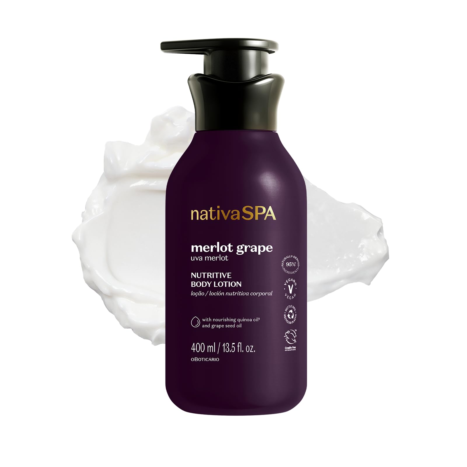 NATIVA SPA Merlot Grape lotion bottle shows deep hydration for silky skin