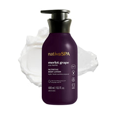 NATIVA SPA Merlot Grape lotion bottle shows deep hydration for silky skin