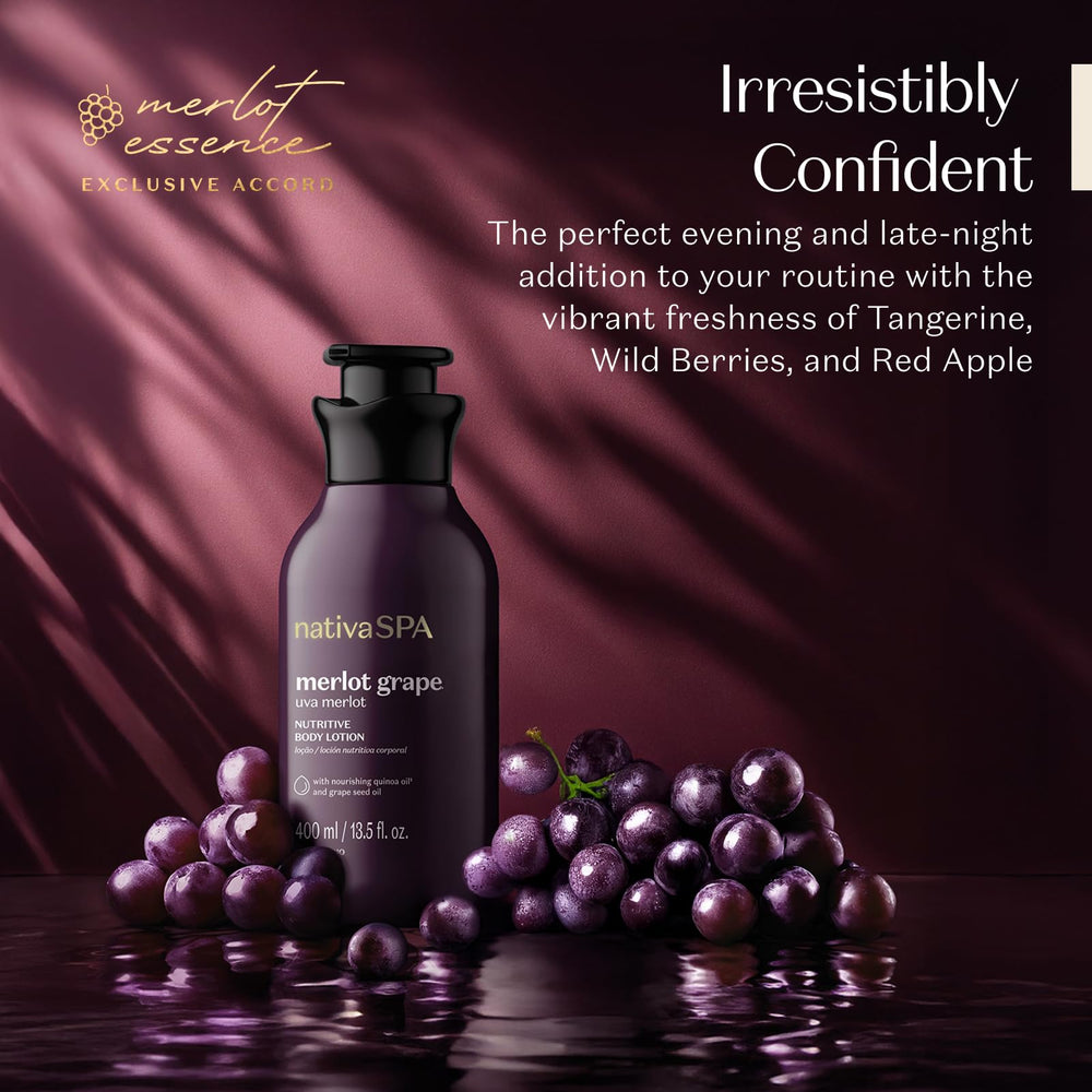 NATIVA SPA Merlot Grape lotion oil ingredients emphasize quinoa and grape seed