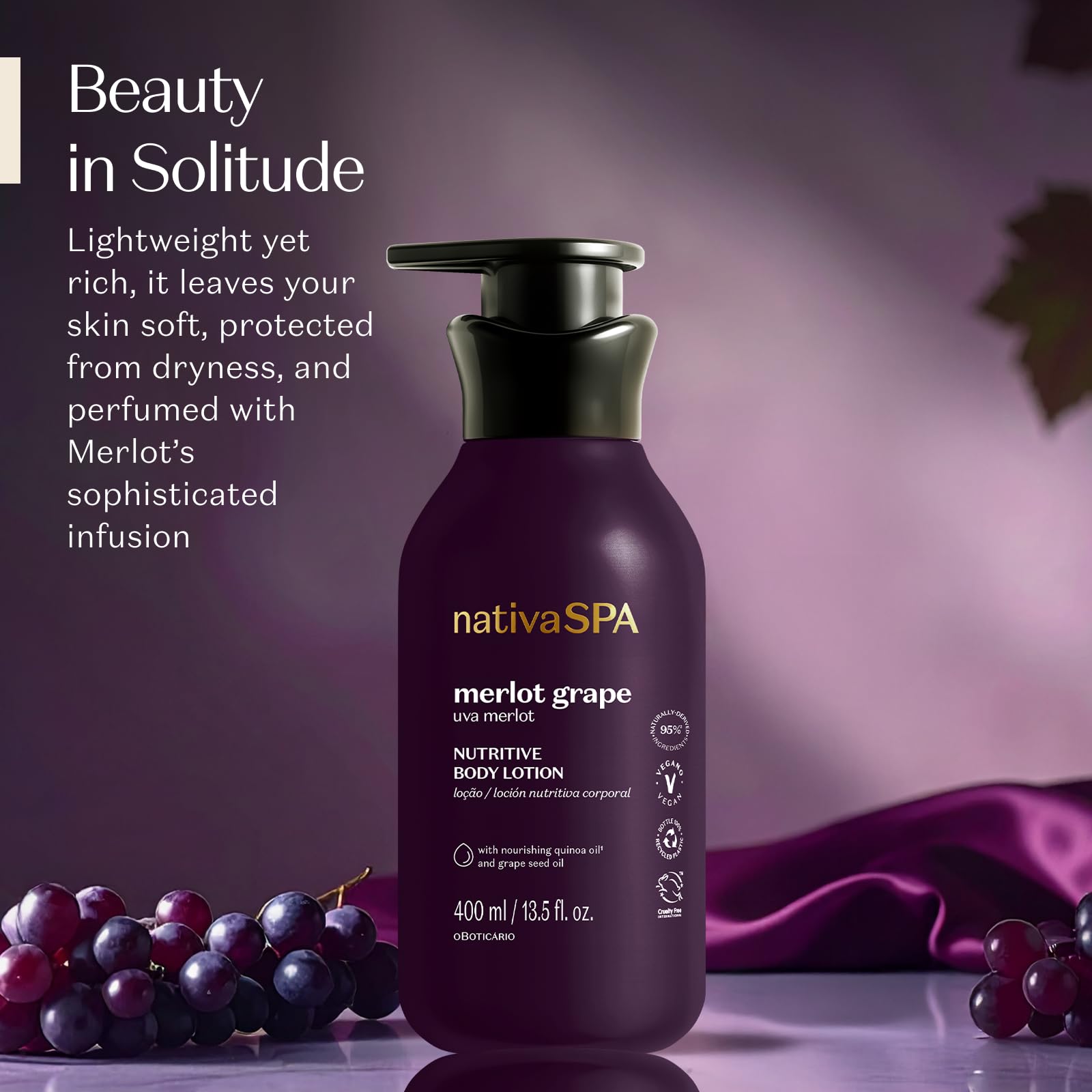 NATIVA SPA Merlot Grape lotion packaging highlights vegan, cruelty-free origins