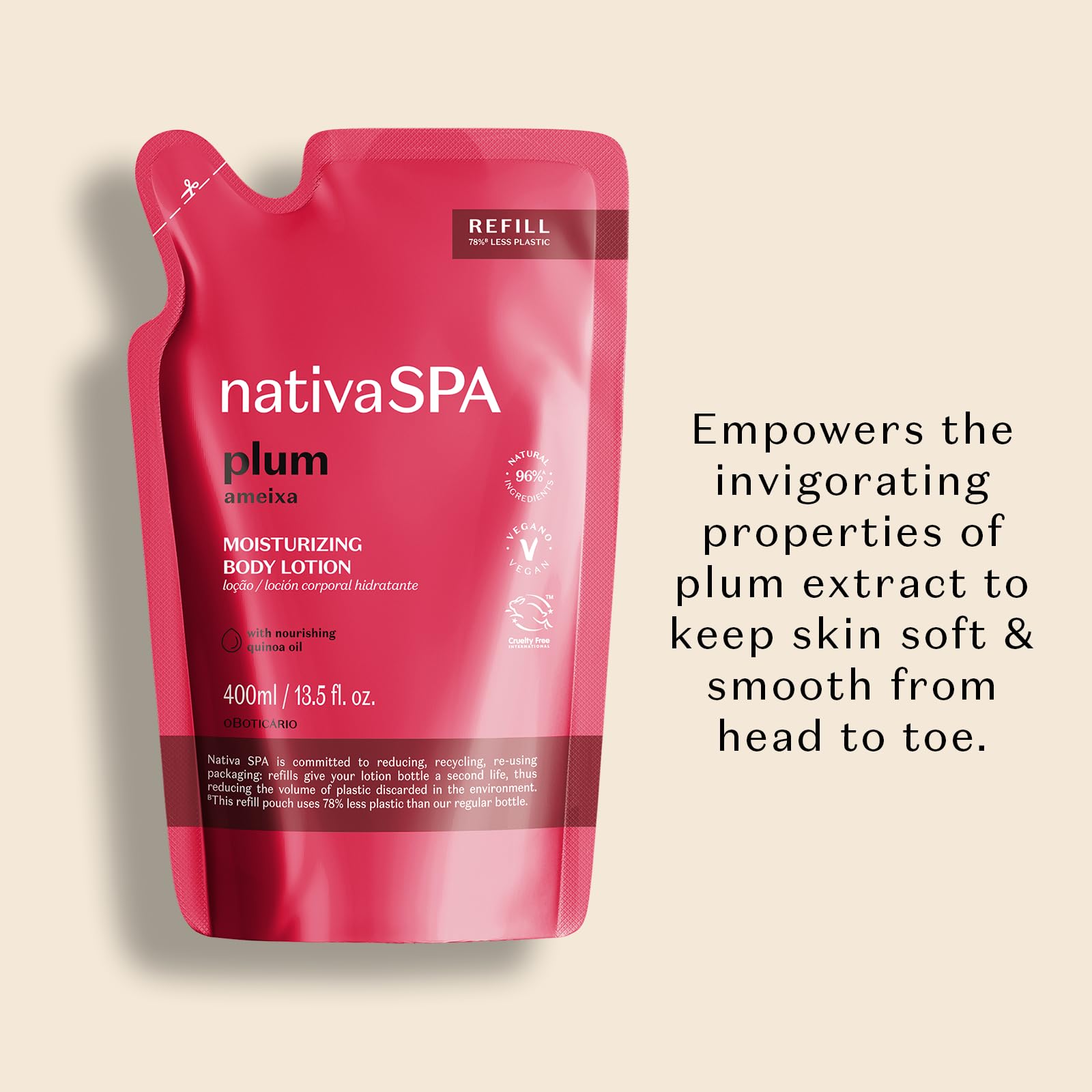 Close-up cap of NATIVA SPA Plum Lotion highlighting long-lasting fragrance.