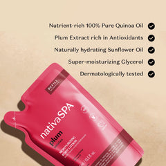 NATIVA SPA Plum Lotion refill pack emphasizes eco-friendly packaging.