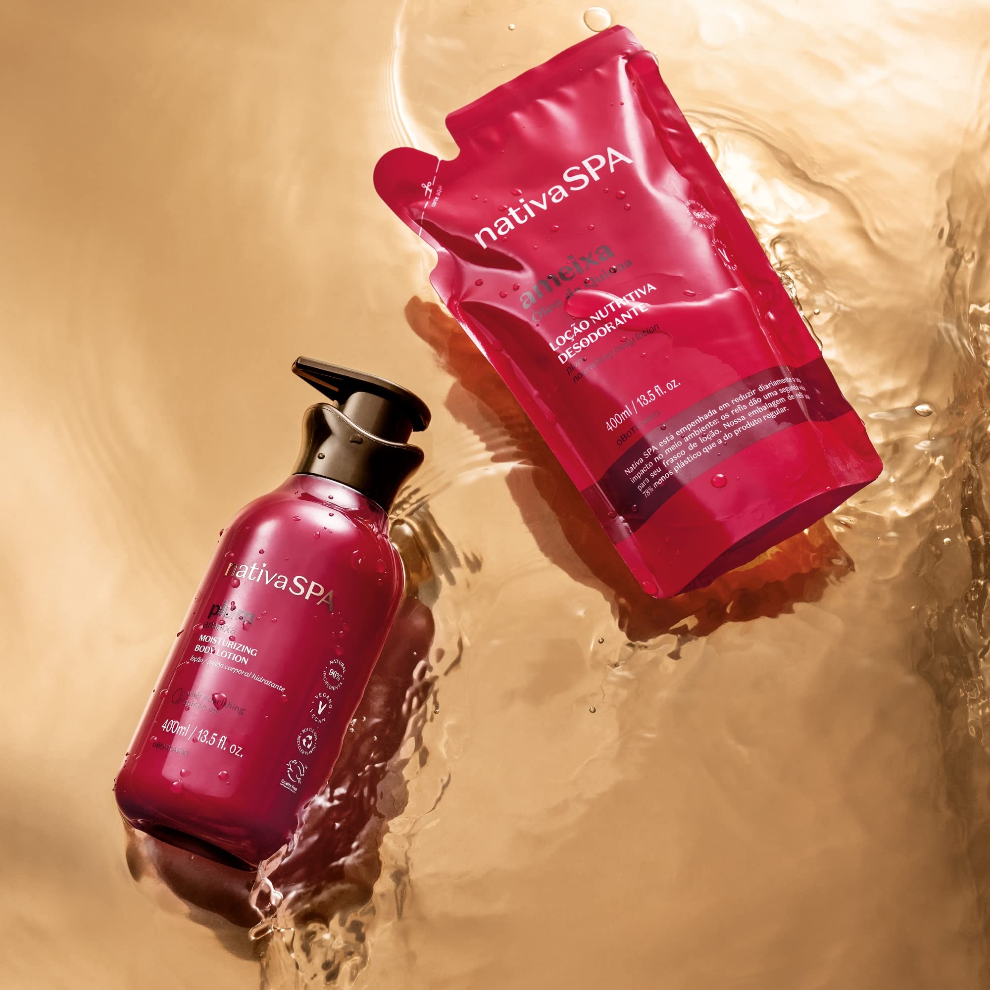 Vegan and cruelty-free symbol alongside NATIVA SPA Plum Lotion.