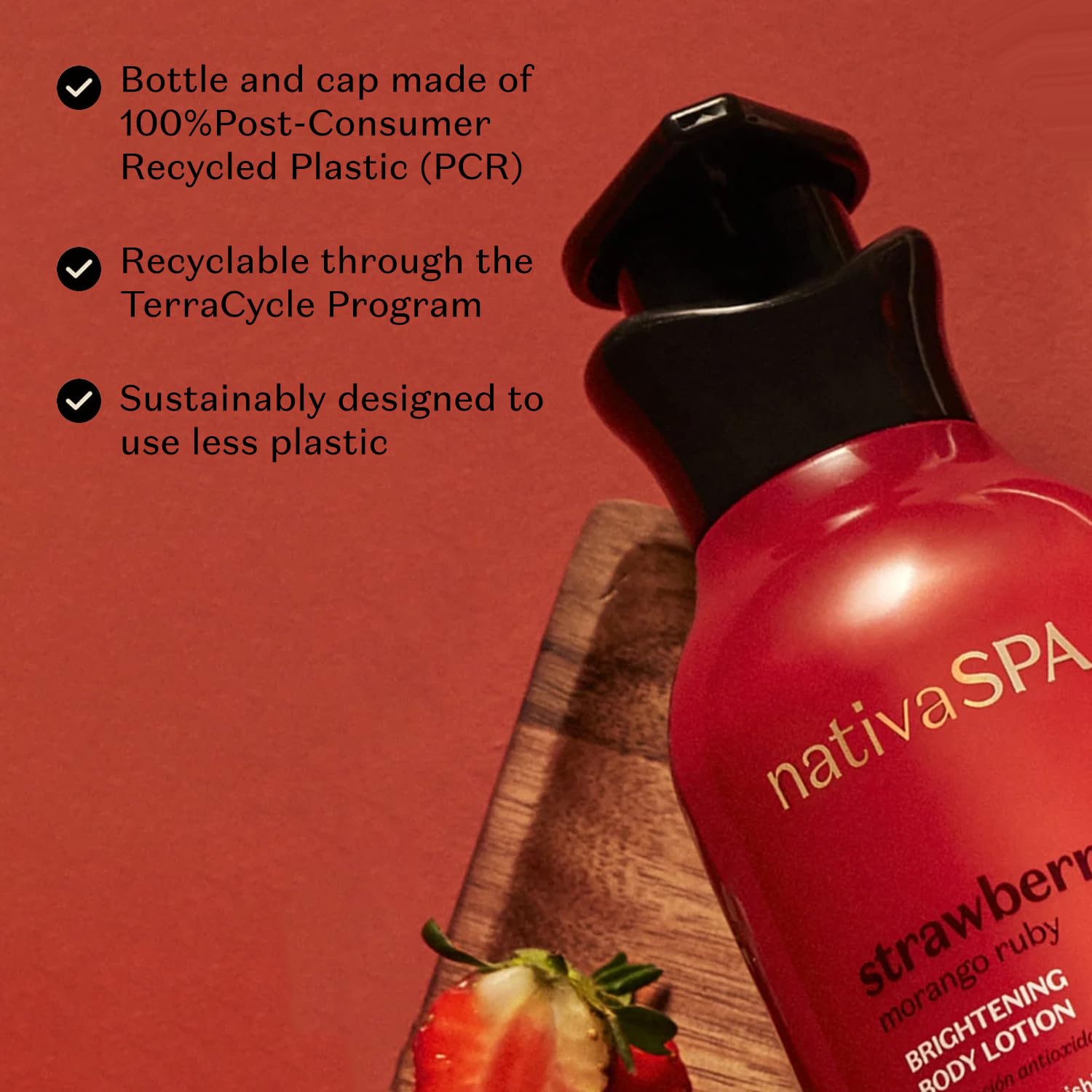 NATIVA SPA Ruby Strawberry lightweight lotion during quick hand-application.