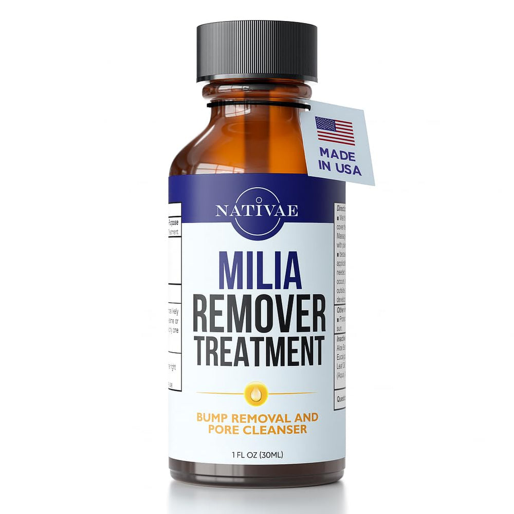 Nativae Milia Remover bottle close-up for delicate eye-area care