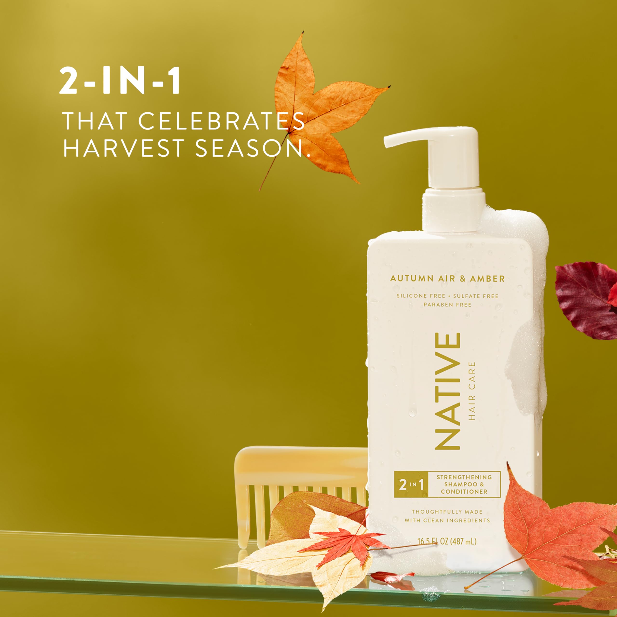 Native 2-in-1 bottle side view showing travel-friendly size for on-the-go hair care.