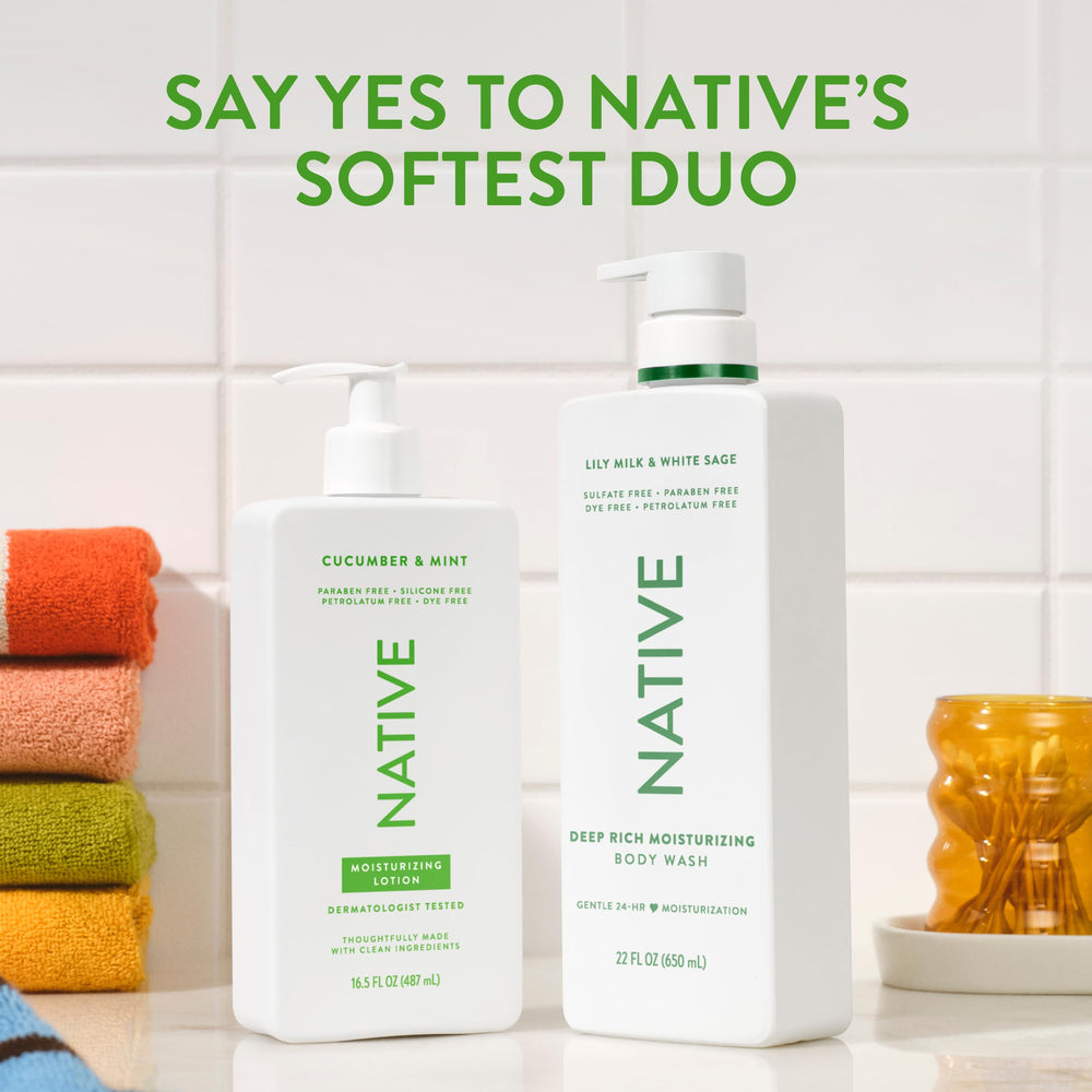 Native Body Lotion smooths dry skin with lightweight feel.