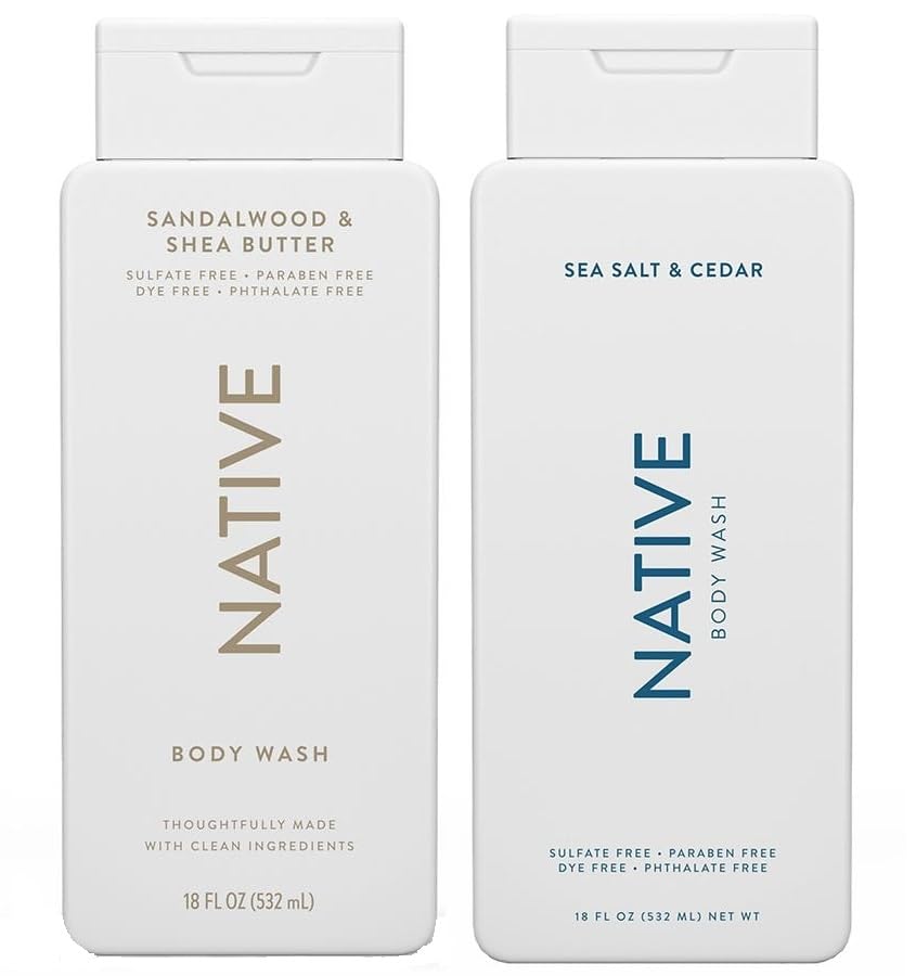 Native Body Wash 2-Pack Sea Salt & Cedar bottle for a refreshing spa-like shower.