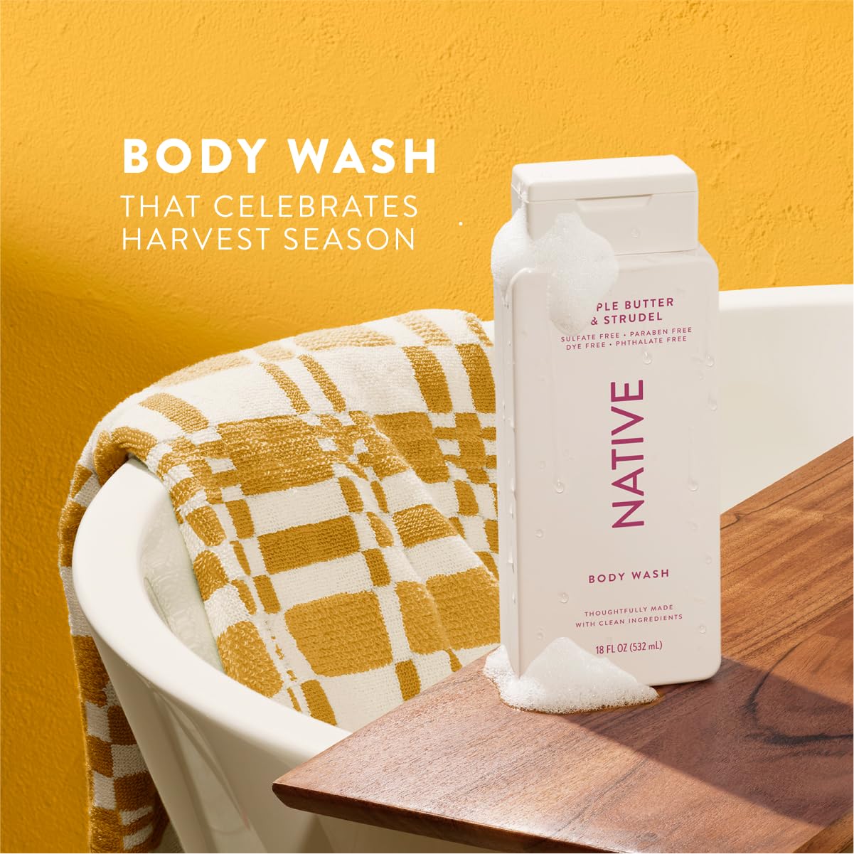 Native Body Wash lather forming gentle suds for daily hydration.
