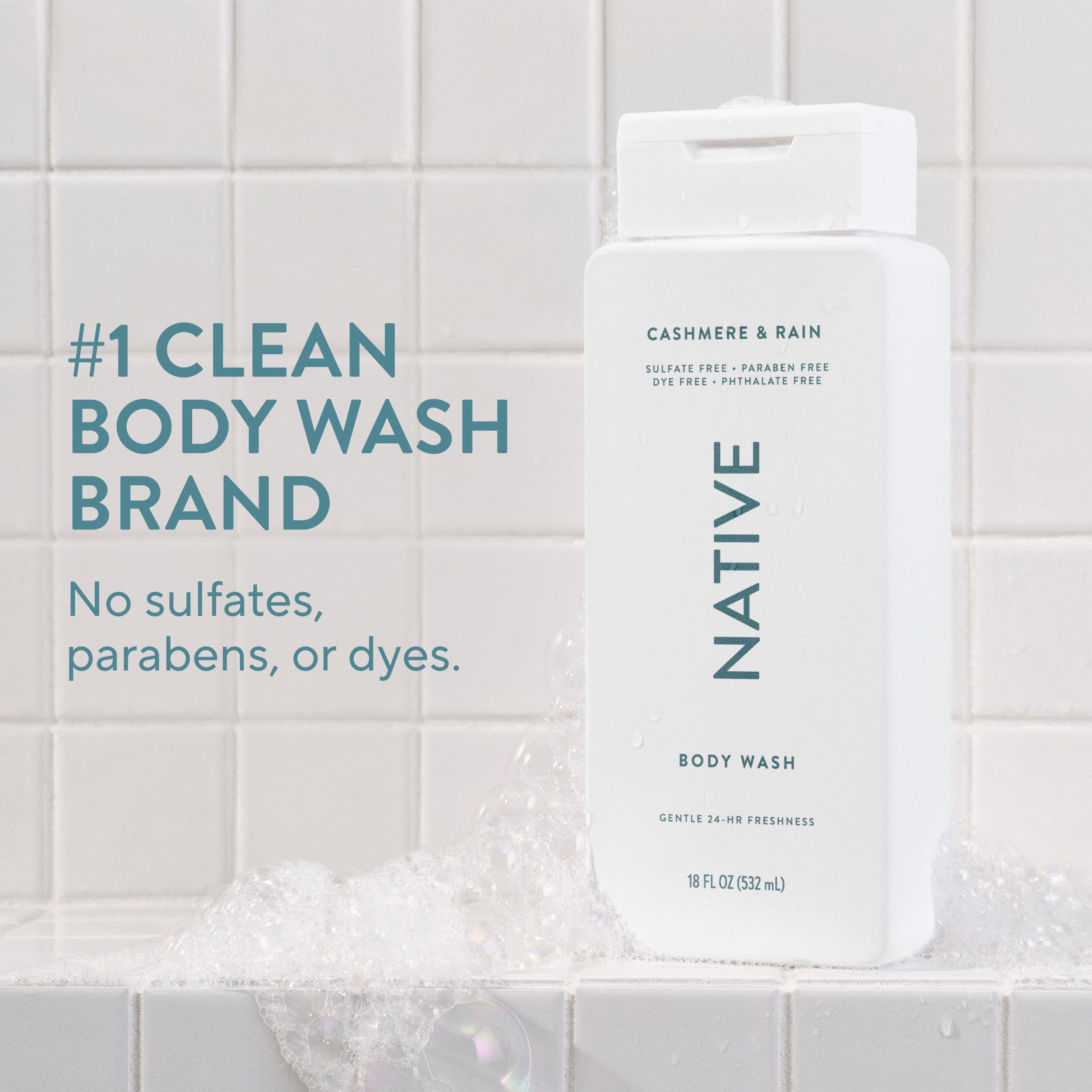 Native Body Wash with rich lather delivers gentle hydration after shower.