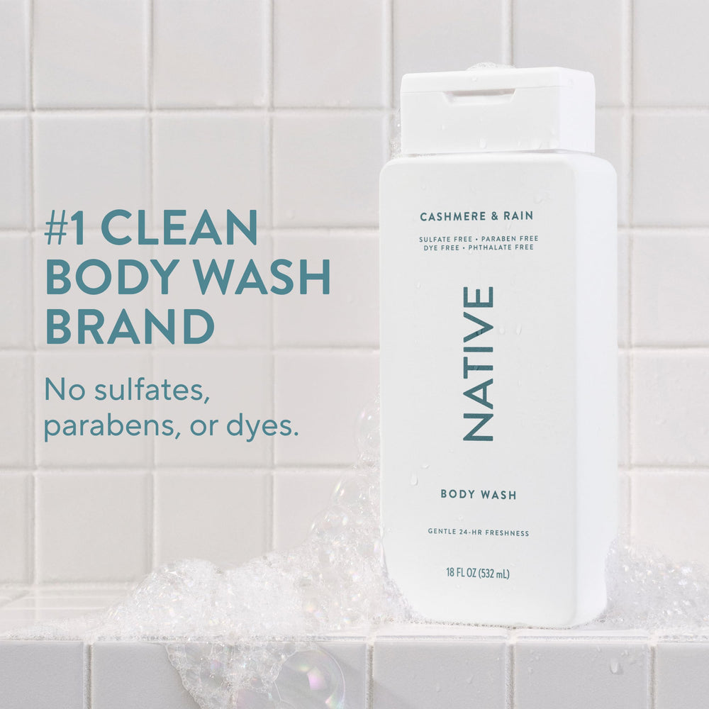 Native Body Wash with rich lather delivers gentle hydration after shower.