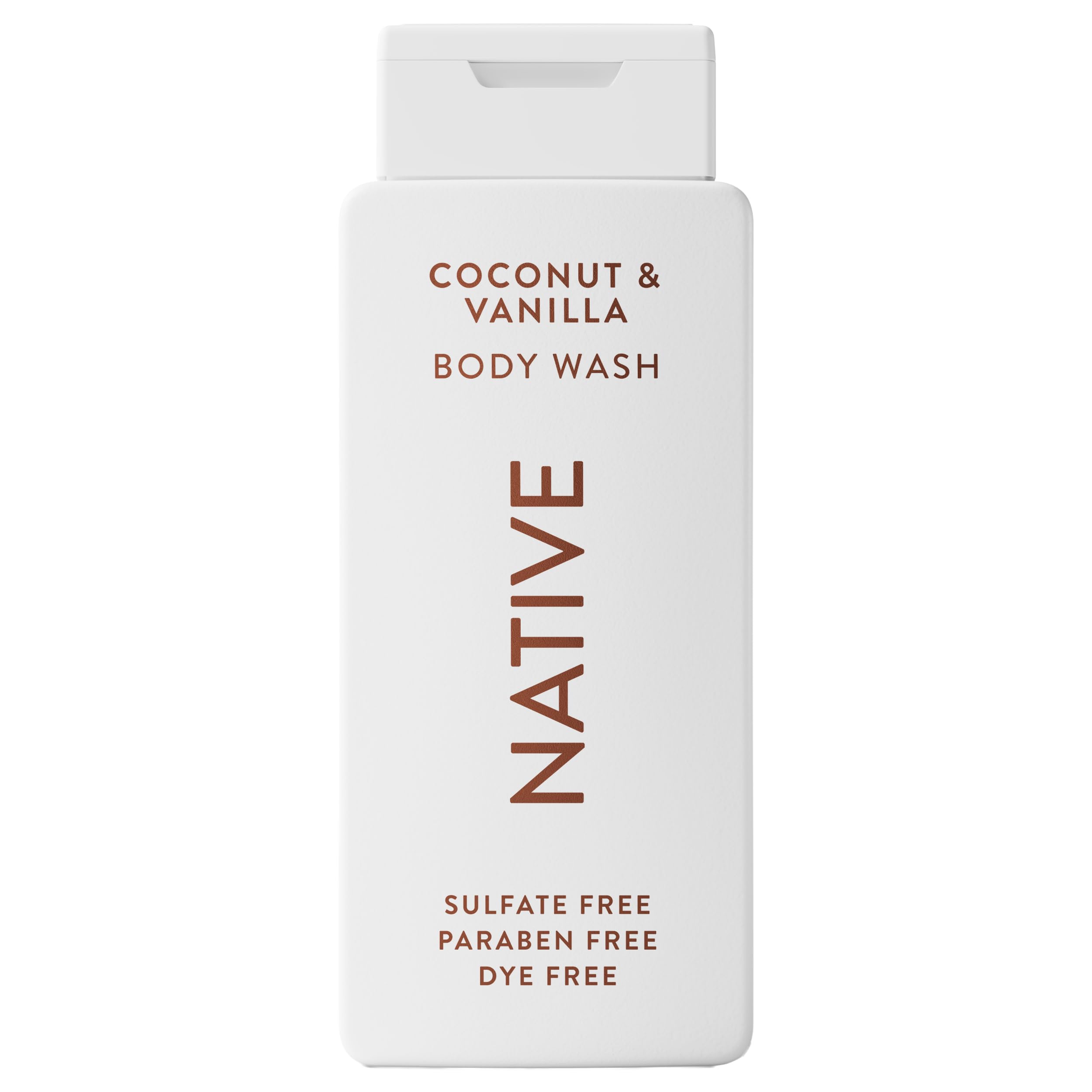 Native Body Wash coconut vanilla bottle shows natural ingredients for gentle cleansing