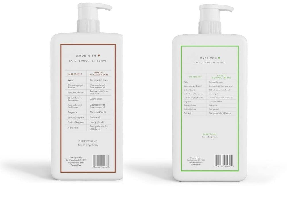 Native Body Wash cucumber-mint pump bottle with refreshing, cooling aroma.